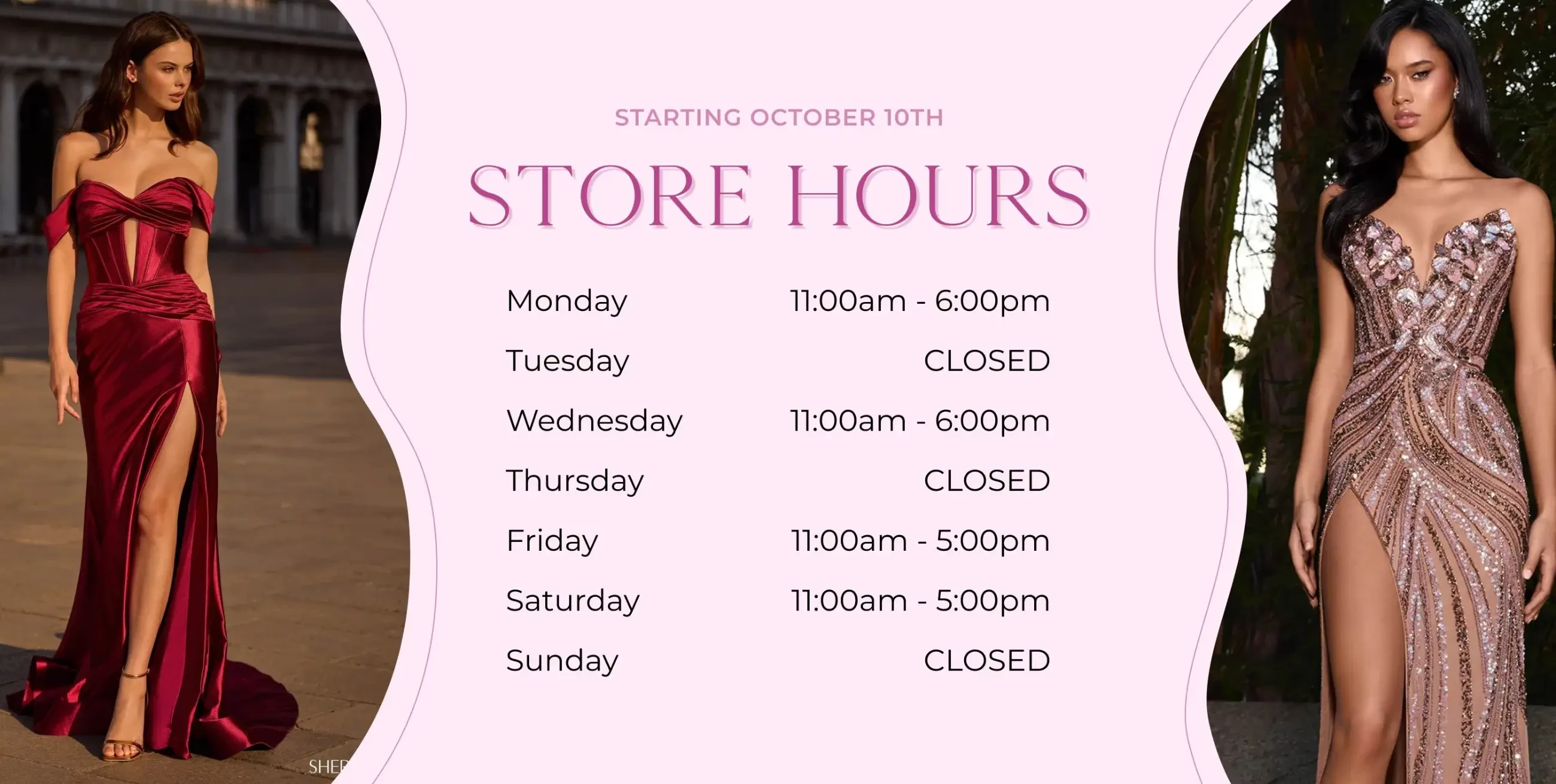 New store hours, desktop banner